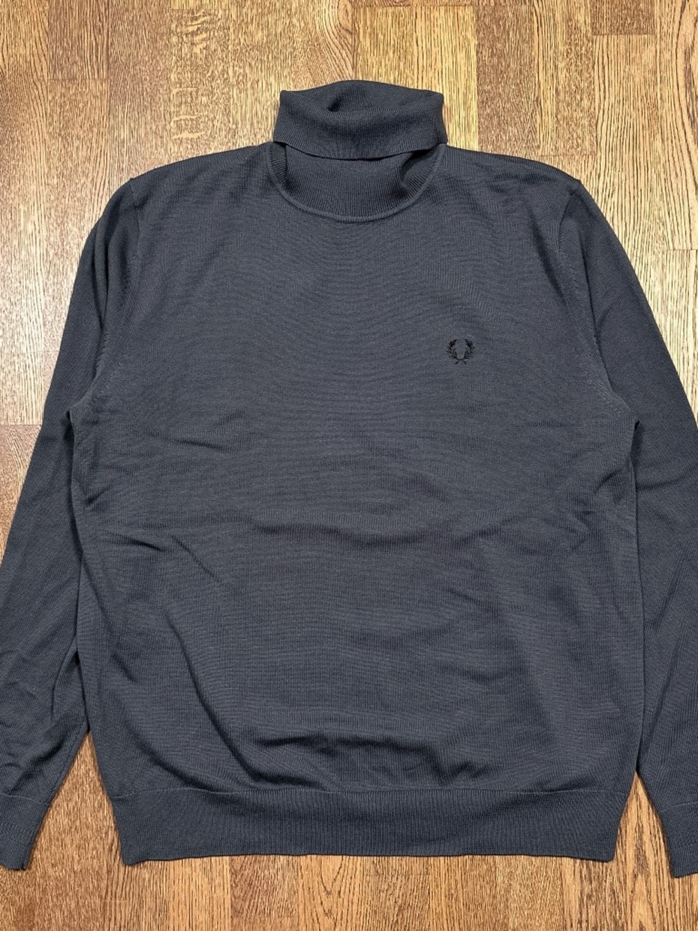 Fred Perry Roll Neck Jumper Wool Cotton Gray Turtleneck Sweater Mens XL
